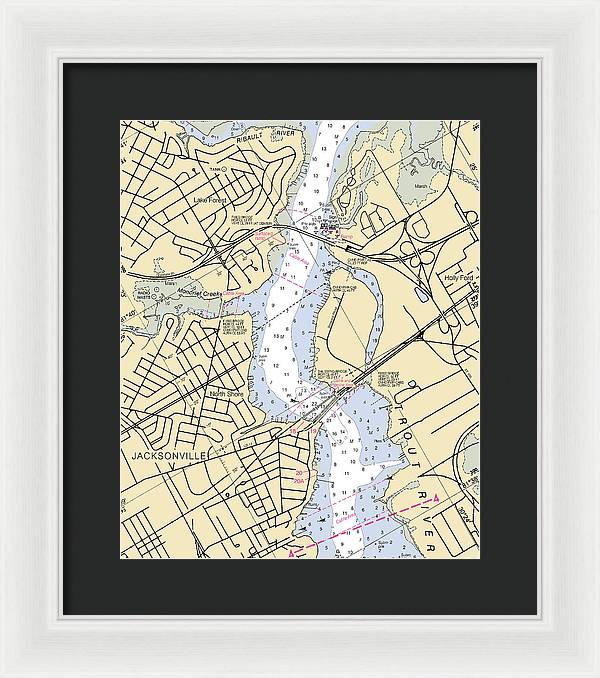 Jacksonville-trout-river -florida Nautical Chart _v6 - Framed Print