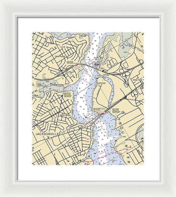 Jacksonville-trout-river -florida Nautical Chart _v6 - Framed Print