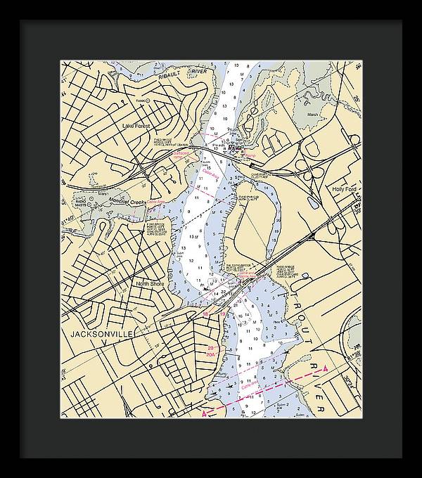 Jacksonville-trout-river -florida Nautical Chart _v6 - Framed Print