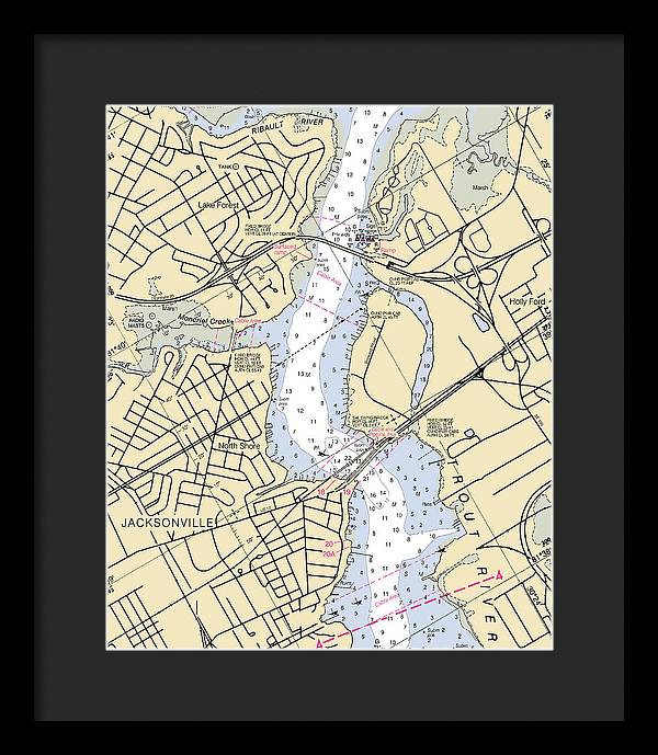 Jacksonville-trout-river -florida Nautical Chart _v6 - Framed Print