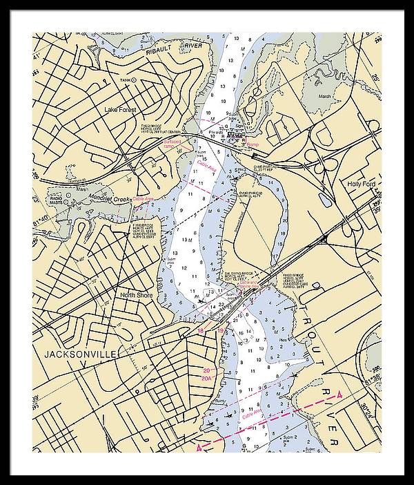 Jacksonville-trout-river -florida Nautical Chart _v6 - Framed Print