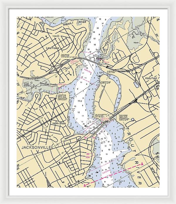 Jacksonville-trout-river -florida Nautical Chart _v6 - Framed Print