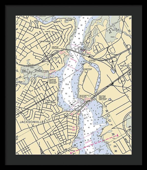 Jacksonville-trout-river -florida Nautical Chart _v6 - Framed Print