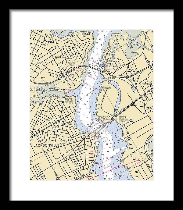 Jacksonville-trout-river -florida Nautical Chart _v6 - Framed Print