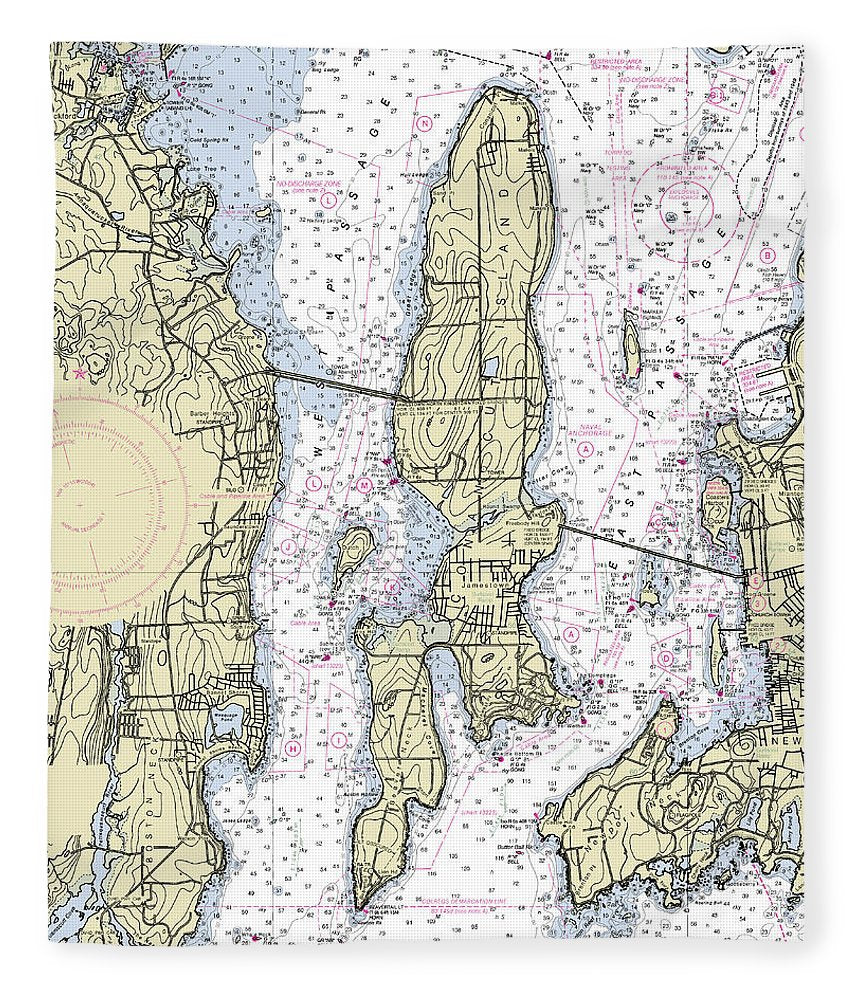 Jamestown Island Rhode Island Nautical Chart Blanket