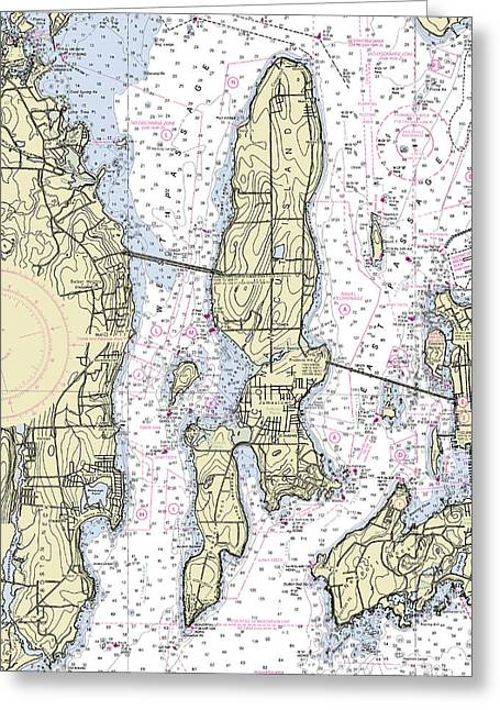 Jamestown Island Rhode Island Nautical Chart - Greeting Card