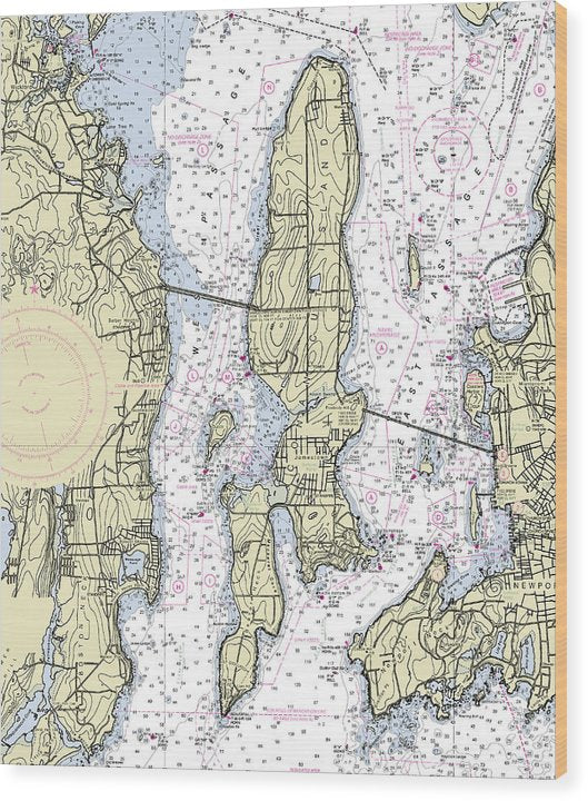 Jamestown Island Rhode Island Nautical Chart Wood Print