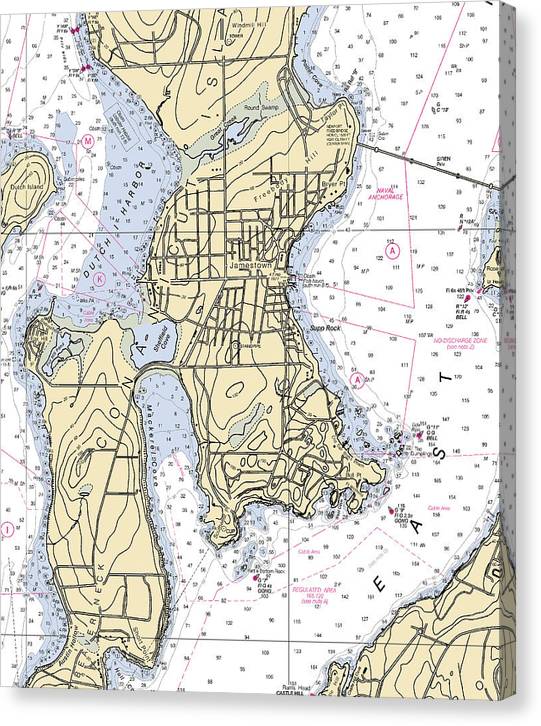 Jamestown -Rhode Island Nautical Chart _V2 Canvas Print