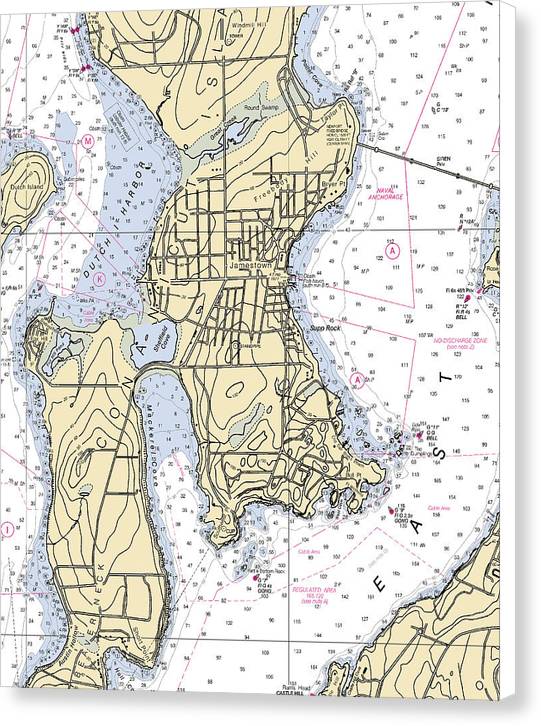 Jamestown -rhode Island Nautical Chart _v2 - Canvas Print