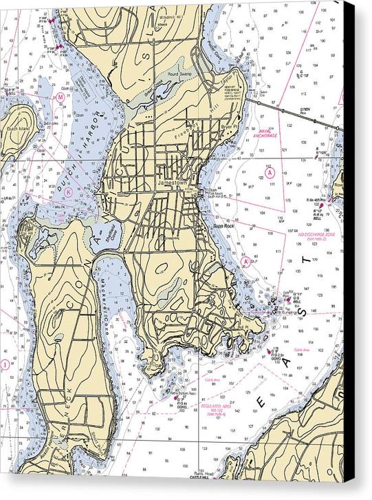 Jamestown -rhode Island Nautical Chart _v2 - Canvas Print