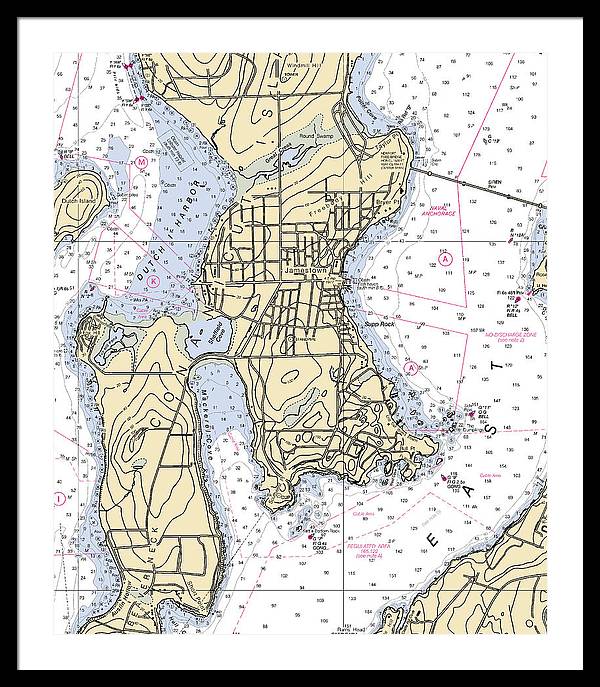 Jamestown -rhode Island Nautical Chart _v2 - Framed Print