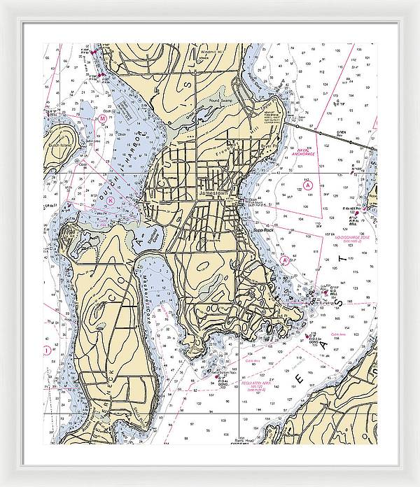 Jamestown -rhode Island Nautical Chart _v2 - Framed Print