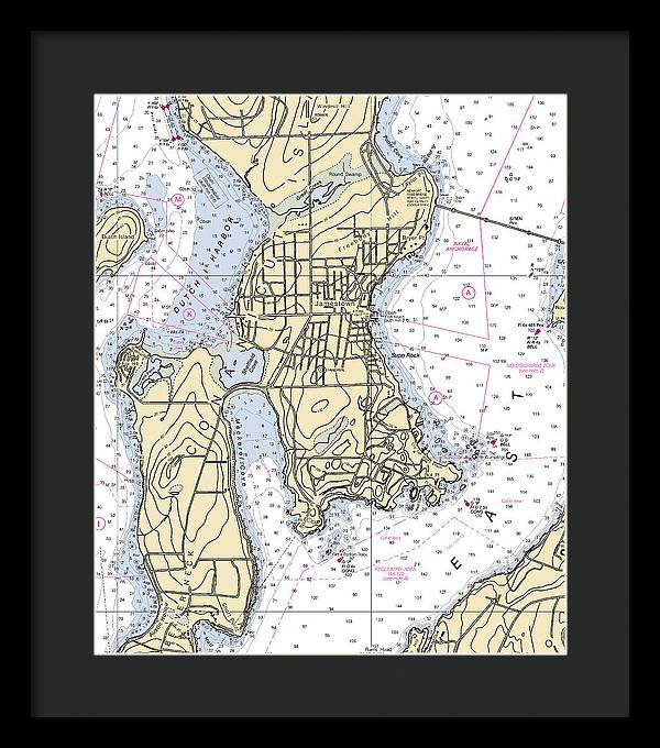 Jamestown -rhode Island Nautical Chart _v2 - Framed Print