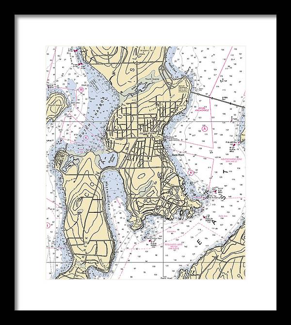 Jamestown -rhode Island Nautical Chart _v2 - Framed Print