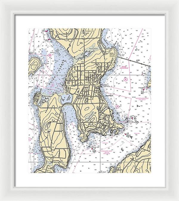 Jamestown -rhode Island Nautical Chart _v2 - Framed Print