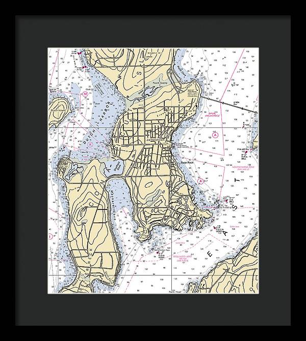 Jamestown -rhode Island Nautical Chart _v2 - Framed Print