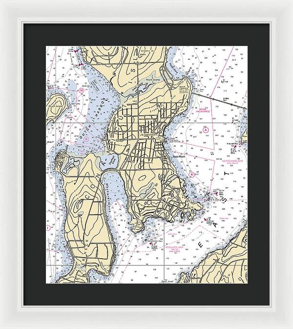 Jamestown -rhode Island Nautical Chart _v2 - Framed Print