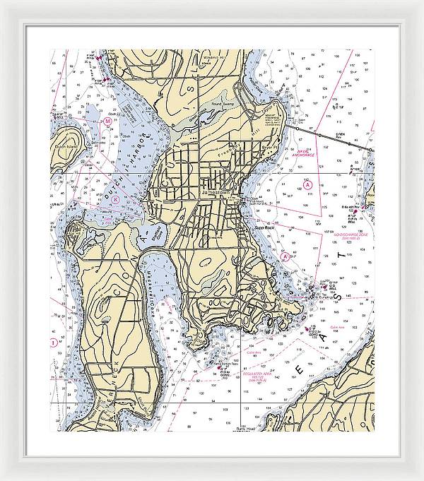 Jamestown -rhode Island Nautical Chart _v2 - Framed Print