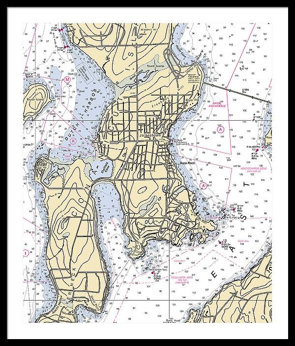 Jamestown -rhode Island Nautical Chart _v2 - Framed Print