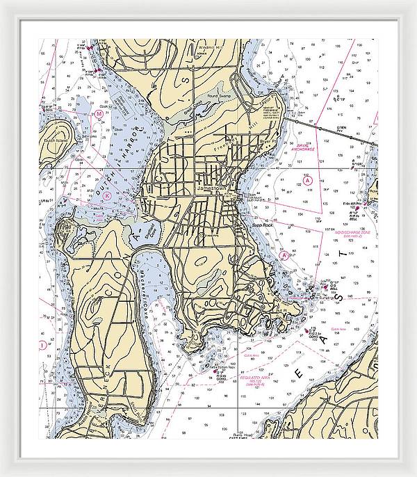 Jamestown -rhode Island Nautical Chart _v2 - Framed Print