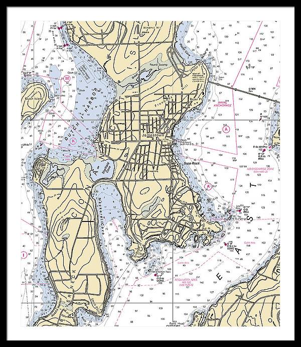 Jamestown -rhode Island Nautical Chart _v2 - Framed Print