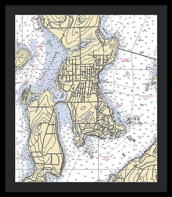 Jamestown -rhode Island Nautical Chart _v2 - Framed Print