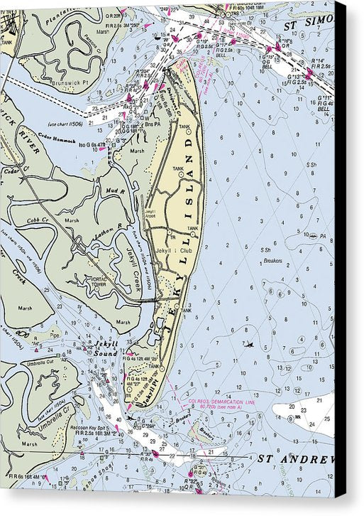 Jekyll Island Georgia Nautical Chart - Canvas Print