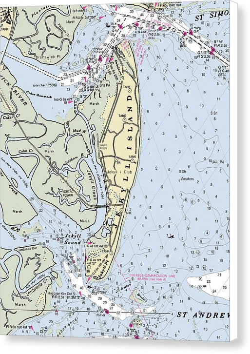 Jekyll Island Georgia Nautical Chart - Canvas Print