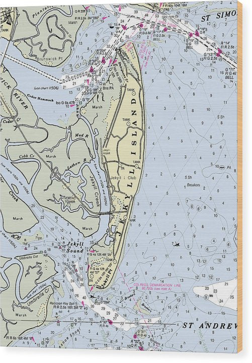 Jekyll Island Georgia Nautical Chart Wood Print