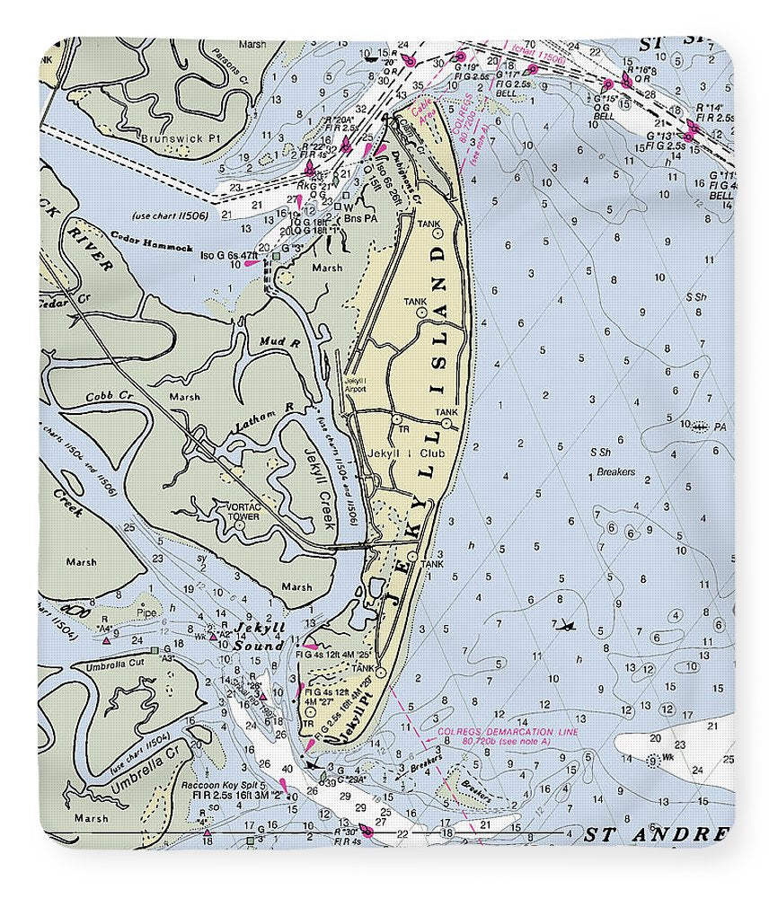 Jekyll Island Georgia Nautical Chart - Blanket