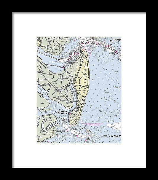 Jekyll Island Georgia Nautical Chart - Framed Print