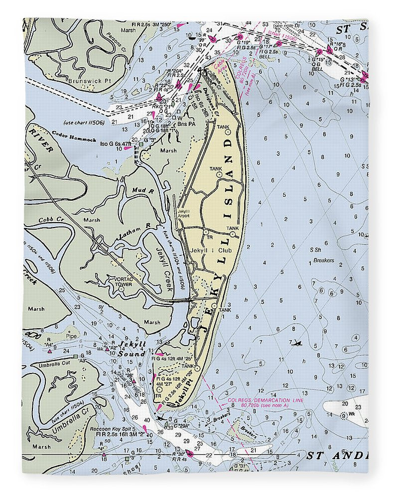 Jekyll Island Georgia Nautical Chart - Blanket
