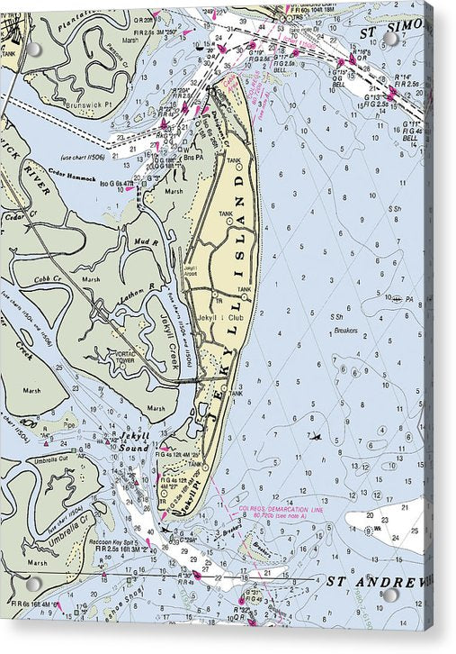 Jekyll Island Georgia Nautical Chart - Acrylic Print