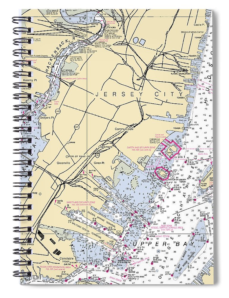 Jersey City New Jersey Nautical Chart Spiral Notebook