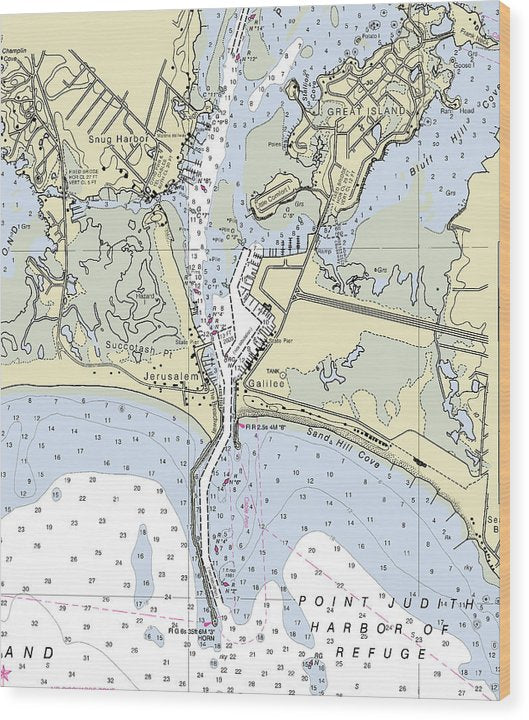 Jerusalem Rhode Island Nautical Chart Wood Print