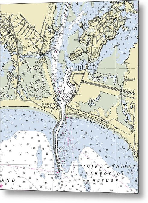 A beuatiful Metal Print of the Jerusalem Rhode Island Nautical Chart - Metal Print by SeaKoast.  100% Guarenteed!
