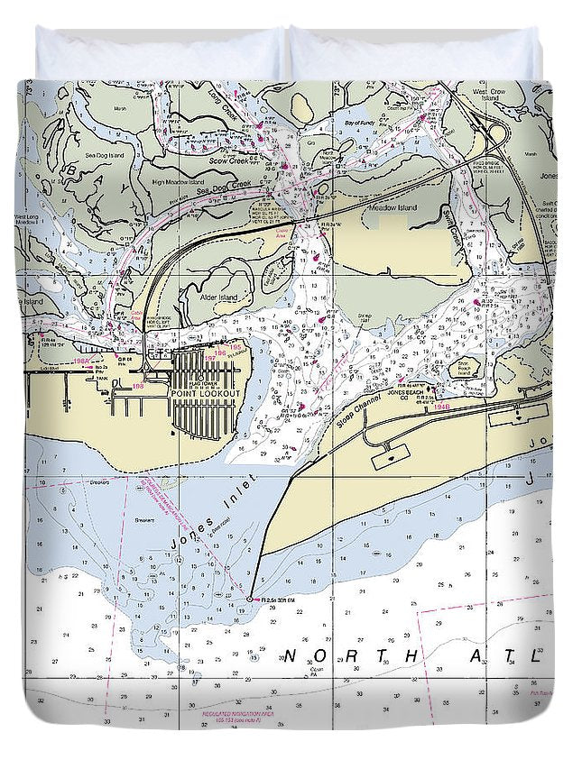 Jones Inlet New York Nautical Chart - Duvet Cover
