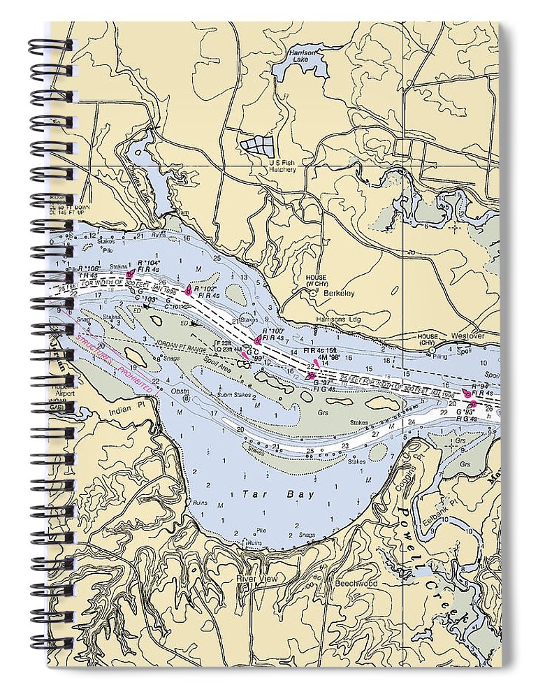 Jordan Point Virginia Nautical Chart Spiral Notebook