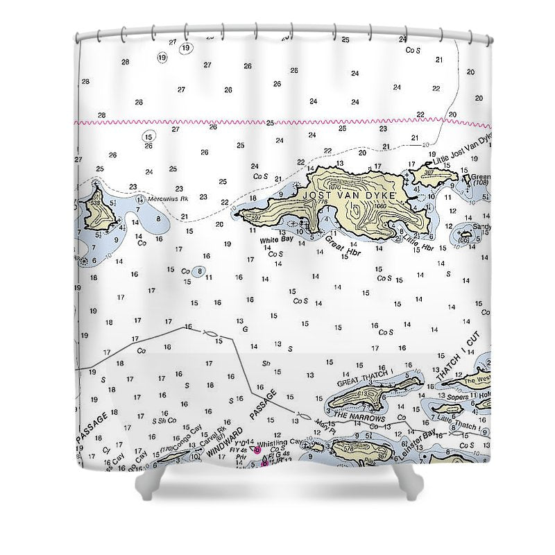 Jost Van Dyke Virgin Islands Nautical Chart Shower Curtain
