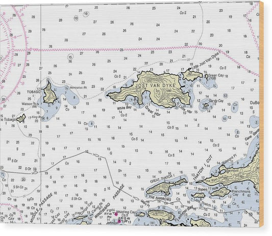 Jost Van Dyke Virgin Islands Nautical Chart Wood Print