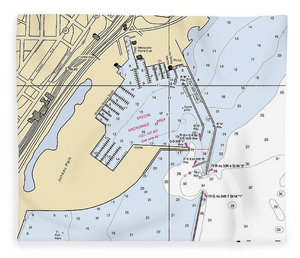 Juneua Park Lake Michigan Nautical Chart Blanket