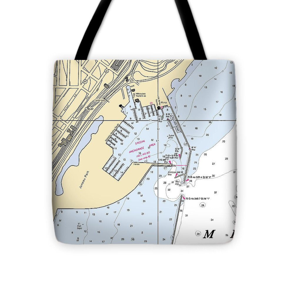 Juneua Park-lake Michigan Nautical Chart - Tote Bag