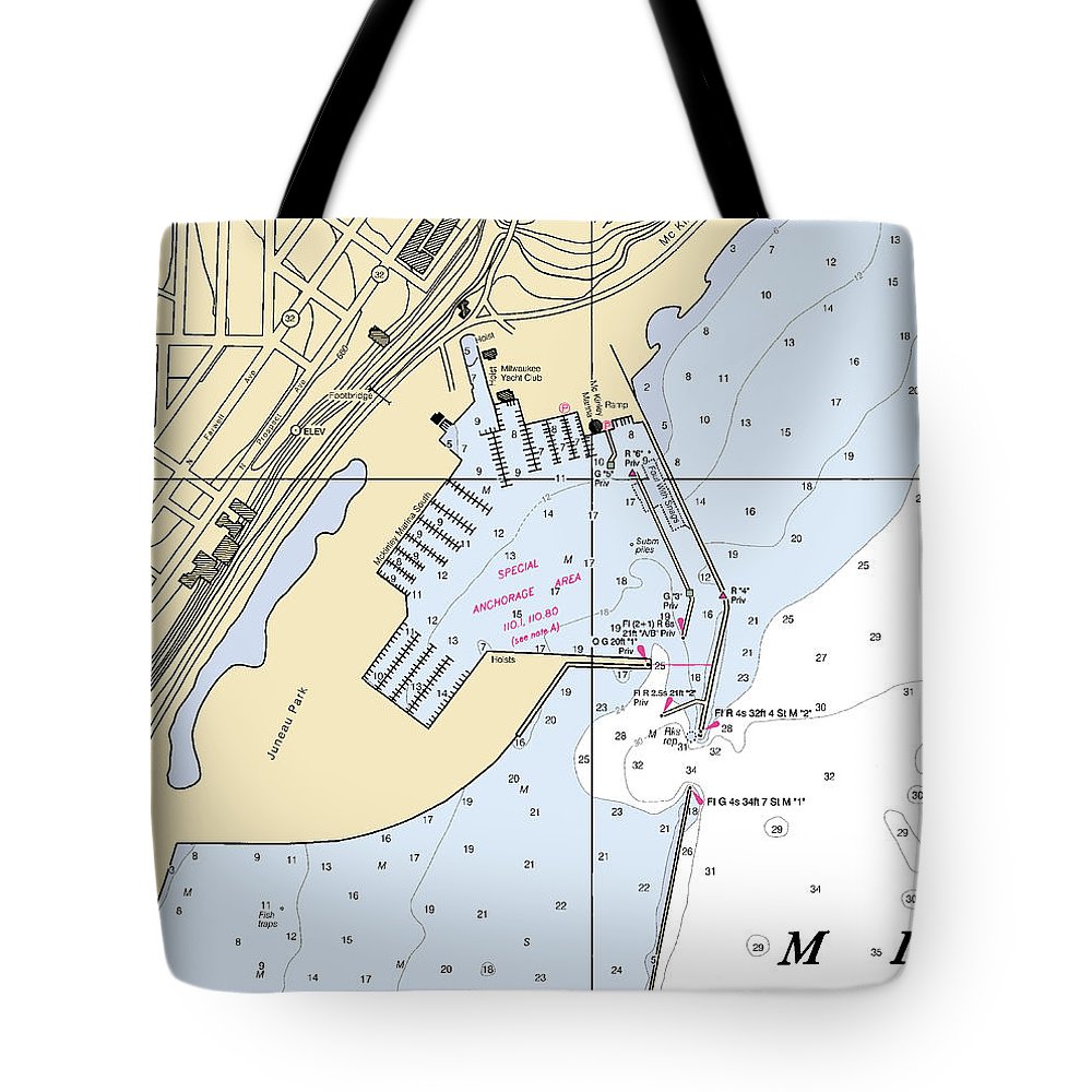 Juneua Park-lake Michigan Nautical Chart - Tote Bag