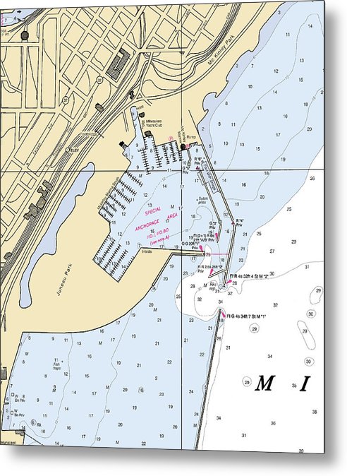 A beuatiful Metal Print of the Juneua Park-Lake Michigan Nautical Chart - Metal Print by SeaKoast.  100% Guarenteed!