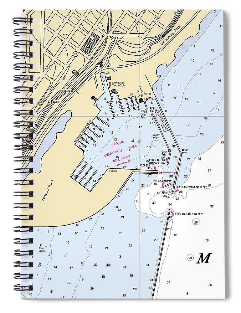 Juneua Park Lake Michigan Nautical Chart Spiral Notebook