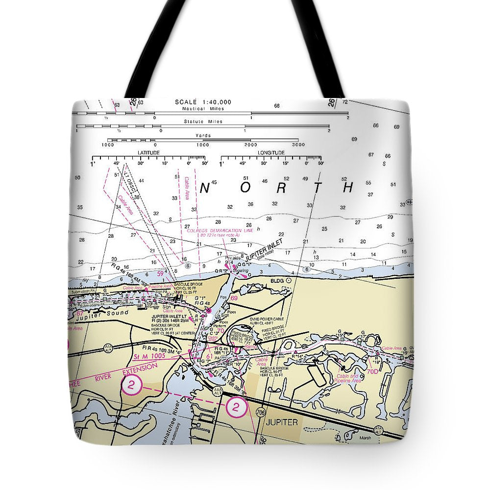 Jupiter Florida Nautical Chart - Tote Bag