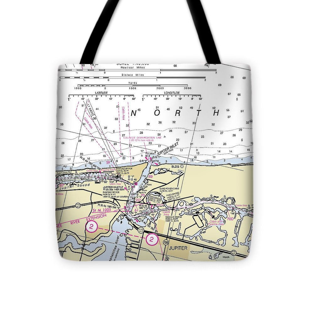 Jupiter Florida Nautical Chart - Tote Bag