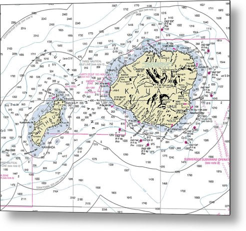 A beuatiful Metal Print of the Kauai Hawaii Nautical Chart - Metal Print by SeaKoast.  100% Guarenteed!