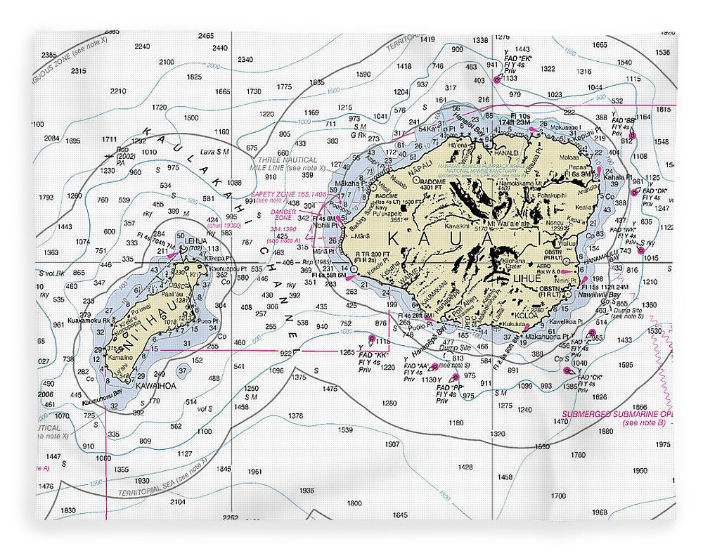 Kauai Hawaii Nautical Chart - Blanket