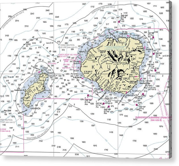 Kauai Hawaii Nautical Chart  Acrylic Print